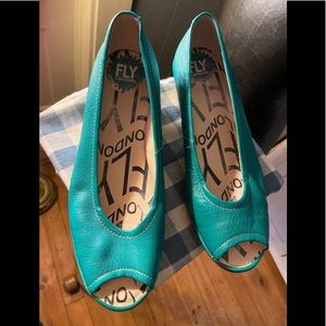Fly London wedge open toe blue